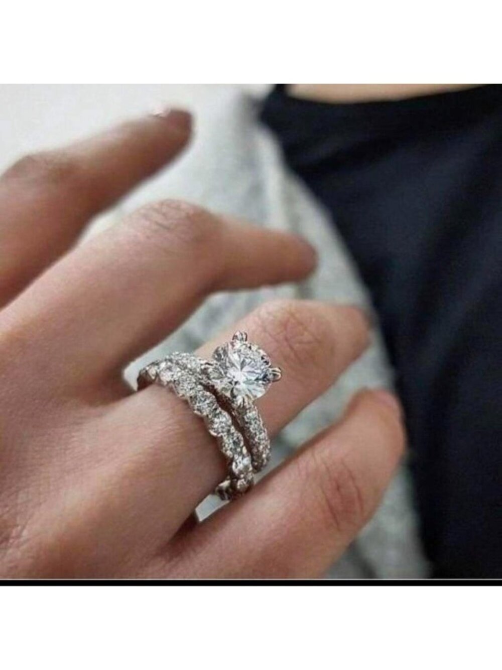 New silver plated cz engagement style ring set